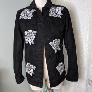Embroidered Rose Denim Jacket EUC
